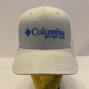 Columbia PFG Cap Gray/Blue/White Mesh Back L/XL Flexfit‎ Trucker Outdoors EUC